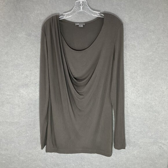 Vince Top Womens Sz M Stone Drape Neckline‎ Long Sleeve Blouse - Picture 1 of 6